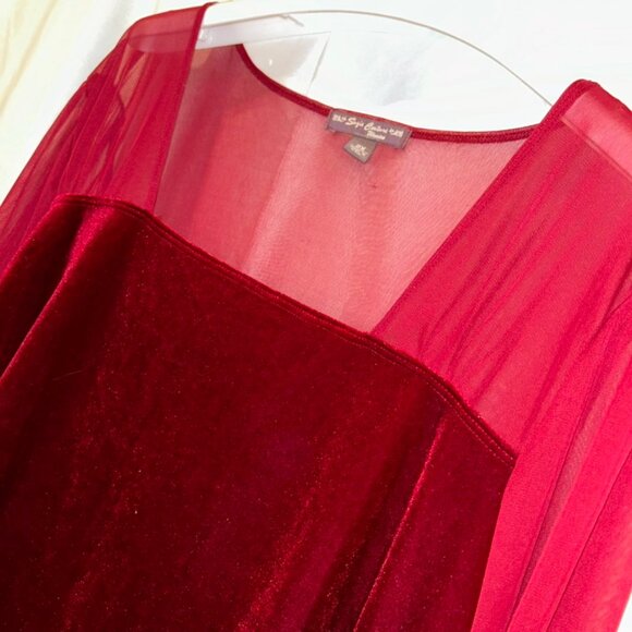 Susie Couture Woman PLUS red velvet velour semi sheer sleeves XMAS Holid… - Picture 2 of 3